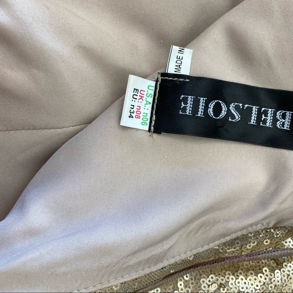 Belsoie gown size 6 gold sequin spaghetti strap open back side slit dress XS S - Picture 5 of 5